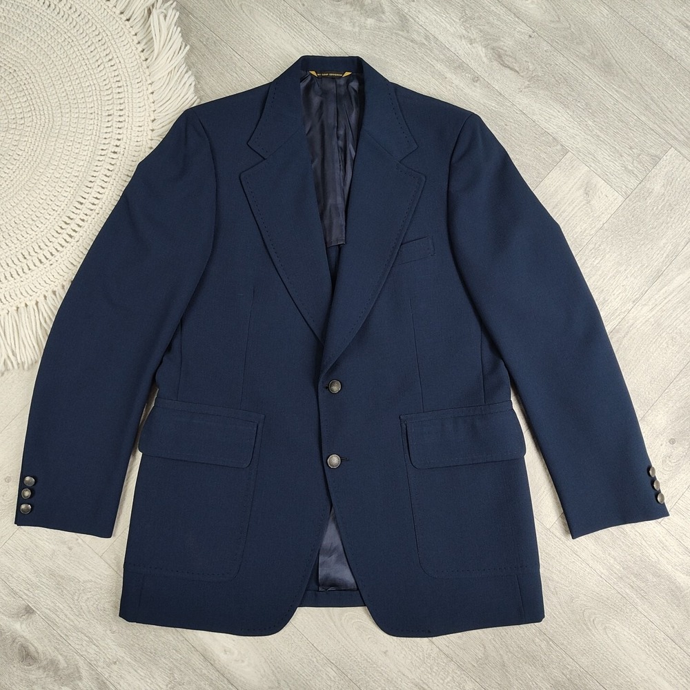 VTG Kingsridge Men's 43R Navy Blue Sport Coat Suit Blazer Long Sleeve